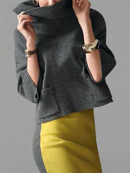 Urban Turtleneck Loose Sweater, Pullovers, color:Gray|size:XXL, Stylewe
