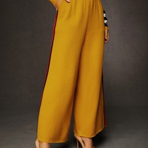 Color Block Casual High Elasticity Long Knit Pants, Knit Pants, color:As Picture|size:XXL, Stylewe