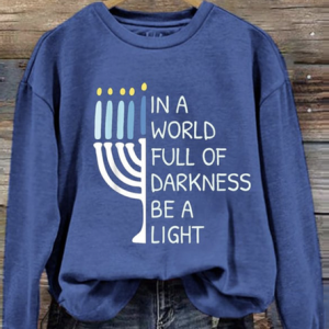 Casual Crew Neck Text Letters Hanukkah Sweatshirt, Hoodies & Sweatshirts, color:Blue|size:5XL, catalog Noracora shop
