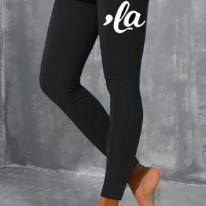 Casual Text Letters Long Leggings, Leggings, color:Black|size:4XL, catalog Noracora shop