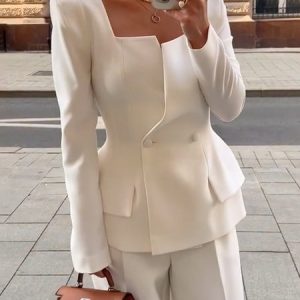 Urban Long Sleeve Square Neck Jacket, Jackets, color:White|size:XXL, Stylewe