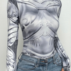High Elasticity Tight Urban Random print T-Shirt, Tees, color:As Picture|size:XXL, Stylewe