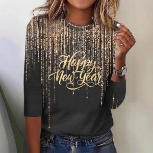 Casual Floral Crew Neck Long Sleeve T-shirt, T-shirts, color:Black|size:5XL, catalog Noracora shop