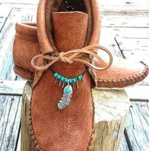 Boho Plain Lace-Up Flat Heel Moccasin Boots Beaded, Boots, color:Brown|size:43, catalog Noracora shop