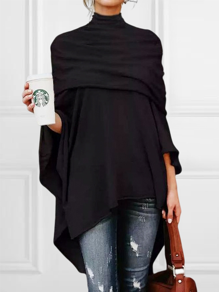 Plus Size Urban Turtleneck Plain Shirt, Plus Tops, color:Black|size:4X, Stylewe