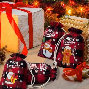 Christmas Canvas Bag Drawstring Storage Bag Candy Gift Bag, Home&Garden, color:Red|size:One-size, catalog Noracora shop