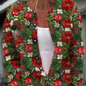 Women Knitted Floral Long Sleeve Comfy Vintage Cardigan, Cardigans, color:Green|size:5XL, catalog Noracora shop