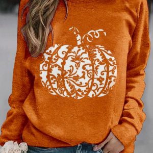 Casual Crew Neck Halloween Sweatshirt, Hoodies & Sweatshirts, color:Orange|size:4XL, catalog Noracora shop