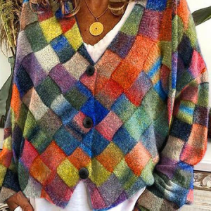 Women Wool/Knitting Geometric Long Sleeve Comfy Casual Cardigan, Cardigans, color:Red|size:XXL, catalog Noracora shop
