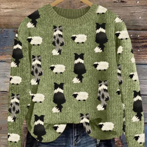 Women Knitted 3D Printing Long Sleeve Comfy Casual Sweater, Sweaters, color:Green|size:4XL, catalog Noracora shop