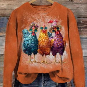 Casual Crew Neck Animal Sweatshirt, Hoodies & Sweatshirts, color:Orange Red|size:XXL, catalog Noracora shop