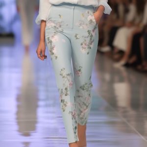 Vacation Floral Straight Pants, Pants, color:Blue|size:XXL, Stylewe