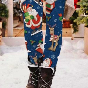 Casual Christmas Long Leggings, Leggings, color:Blue|size:XXL, catalog Noracora shop