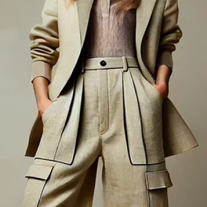 Casual Plain Lapel Collar Blazer, Blazers, color:As Picture|size:XXL, Stylewe