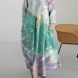 Women Floral Crew Neck Three Quarter Sleeve Comfy Casual Midi Dress, Dresses, color:Blue|size:5XL, catalog Noracora shop