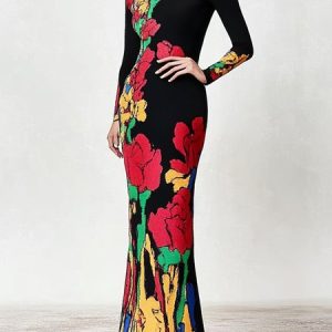 Regular Sleeve Regular Fit Printing Casual Dress, Maxi Dresses, color:As Picture|size:XXL, Stylewe