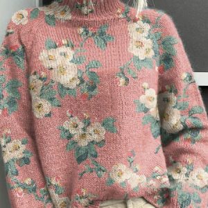 Casual Turtleneck Floral Sweatshirt, Hoodies & Sweatshirts, color:Pink|size:3XL, catalog Noracora shop