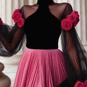 Elegant Balloon Sleeve Turtleneck Blouse, Blouses and Shirts, color:Black|size:XXL, Stylewe