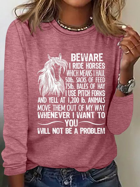 Beware I Ride Horses Not Be A Problem Funny Horse Casual Long Sleeve Shirt, Long sleeves, Lilicloth.com
