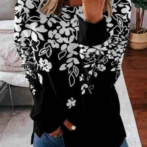 Casual Crew Neck Floral Sweatshirt, Hoodies & Sweatshirts, color:Black|size:4XL, catalog Noracora shop