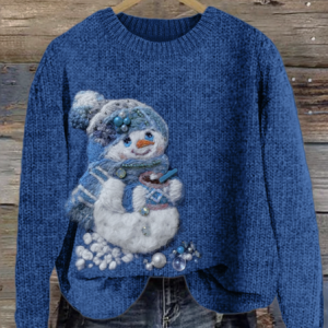 Women Wool/Knitting Cute Snowman Print Long Sleeve Comfy Casual Sweater, Sweaters, color:Dark Blue|size:5XL, catalog Noracora shop