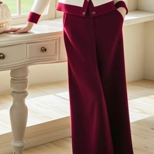 Elegant Plain Wide leg Sweater Pants, Pants, color:Red|size:XXL, Stylewe