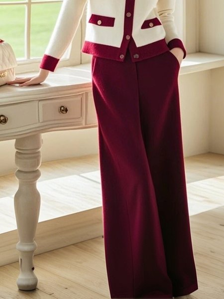 Elegant Plain Wide leg Sweater Pants, Pants, color:Red|size:XXL, Stylewe