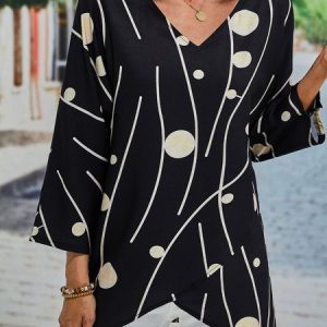 Black Crew Neck Polka Dots Top, Tops, color:Black|size:XXXL, catalog Noracora shop