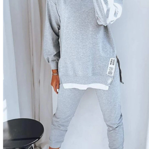 Women Plain Crew Neck Long Sleeve Comfy Casual Top With Pants Two-Piece Set, Sets, color:Gray|size:5XL, catalog Noracora shop