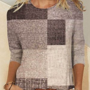 Vintage Ethnic Crew Neck Three Quarter Sleeve T-shirt, T-shirts, color:Brown|size:5XL, catalog Noracora shop