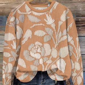 Casual Crew Neck Floral Sweatshirt, Hoodies & Sweatshirts, color:Orange Red|size:XXL, catalog Noracora shop