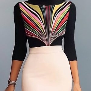 Regular Sleeve Turtleneck Elegant T-Shirt, Tees, color:Black|size:XXL, Stylewe
