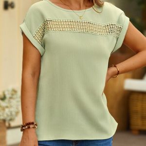 Crew Neck Casual Shirt, Blouses, color:Green|size:XXL, catalog Noracora shop