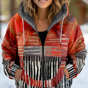 Women's Abstract Thicken Loose Jacket, Outerwear, color:Multicolor|size:4XL, catalog Noracora shop