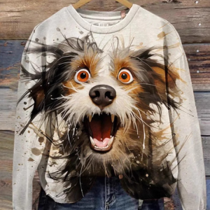 Casual Crew Neck Dog Sweatshirt, Hoodies & Sweatshirts, color:Khaki|size:XXL, catalog Noracora shop