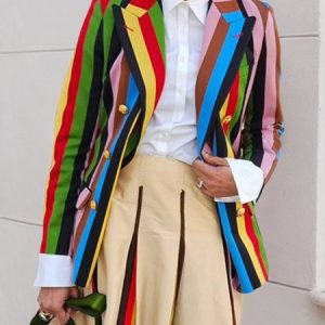 Urban Lapel Collar Striped Blazer, Blazers, color:As Picture|size:XXL, Stylewe