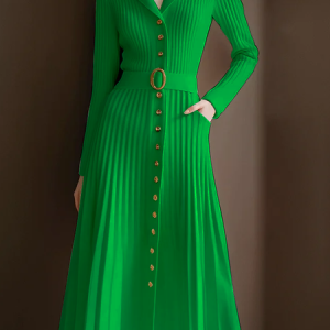 Elegant High Elasticity Sweater Maxi Dress With Belt, Maxi Dresses, color:Green|size:XXL, Stylewe