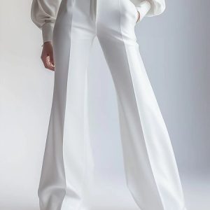Elegant Plain Flare Pants, Pants, color:White|size:XXL, Stylewe