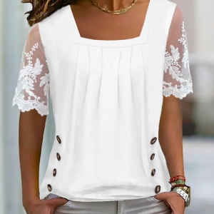Mesh Casual Buttoned Plain Shirt, Blouses, color:White|size:XXL, catalog Noracora shop