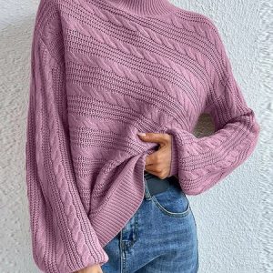 Women Wool/Knitting Plain Long Sleeve Comfy Casual Sweater, Sweaters, color:Purple|size:3XL, catalog Noracora shop