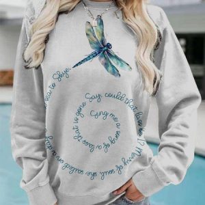 Women's Dragonfly Print Long Sleeve Crew Neck Novelty Sweatshirt, JustFashionNow Sweatshirts & Hoodies, color:Gray|size:5XL,