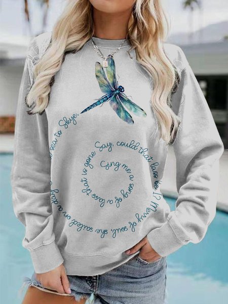 Dragonfly printed round neck sweatshirt, Hoodies&Sweatshirts, Lilicloth.com