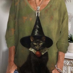 Casual Halloween V Neck Long Sleeve T-shirt, T-shirts, color:Green|size:XXL, catalog Noracora shop