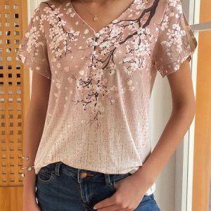 Floral Casual Jersey Loose Shirt, Blouses, color:Purple|size:XXL, catalog Noracora shop