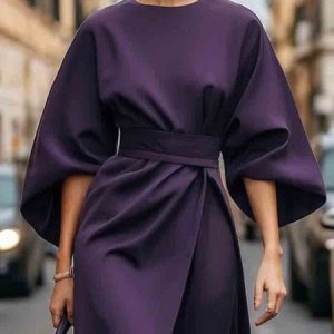Raglan Sleeves Urban Crew Neck Plain Regular Fit Blouse, Blouses and Shirts, color:Purple|size:XXL, Stylewe