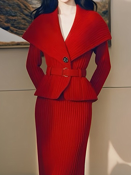 Medium Elasticity Regular Fit Long Sleeve Regular Sleeve Elegant sweater Cardigan With No Belt, Cardigans, color:Red|size:XXL, Stylewe