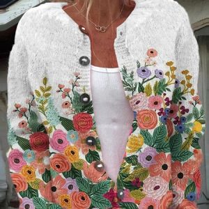 Women Knitted Floral Long Sleeve Comfy Vintage Cardigan, Cardigans, color:As Picture|size:5XL, catalog Noracora shop
