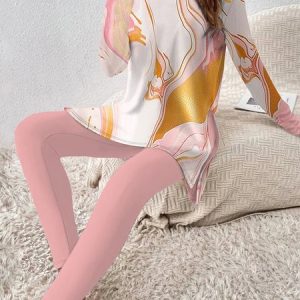 Women Abstract Crew Neck Long Sleeve Comfy Casual Top With Pants Two-Piece Set, Sets, color:Pink|size:XXL, catalog Noracora shop