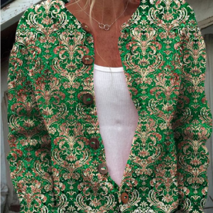 Women 3D Printing Long Sleeve Comfy Casual Buttoned Cardigan, Cardigans, color:Green|size:3XL, catalog Noracora shop