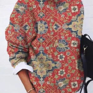 Casual Crew Neck Floral Sweatshirt Zipper, Hoodies & Sweatshirts, color:Orange Red|size:XXL, catalog Noracora shop